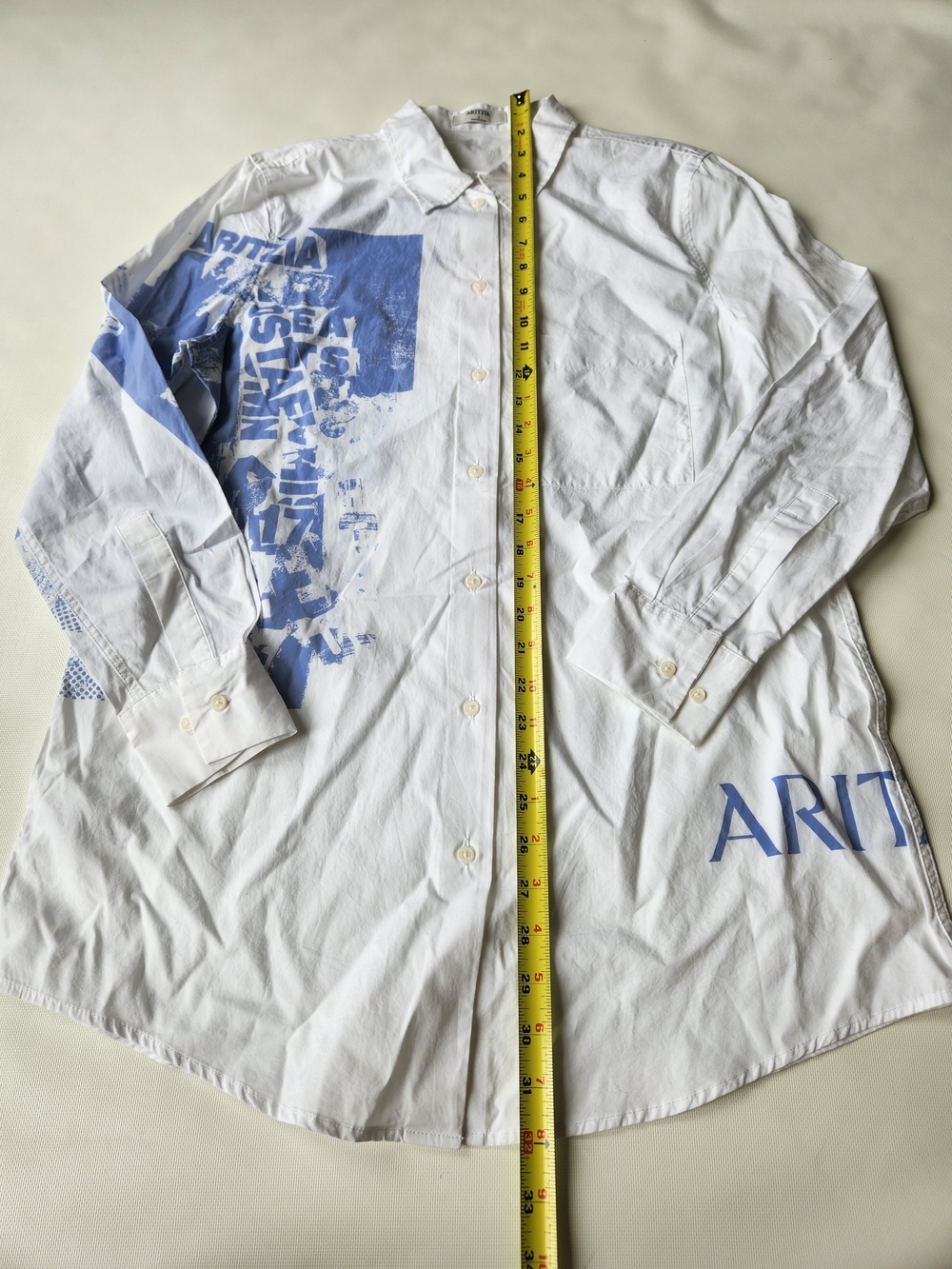 Aritzia NWOT Womens Size 2 White Blue Graphic Button Down Oversized Shirt - Picture 4 of 9